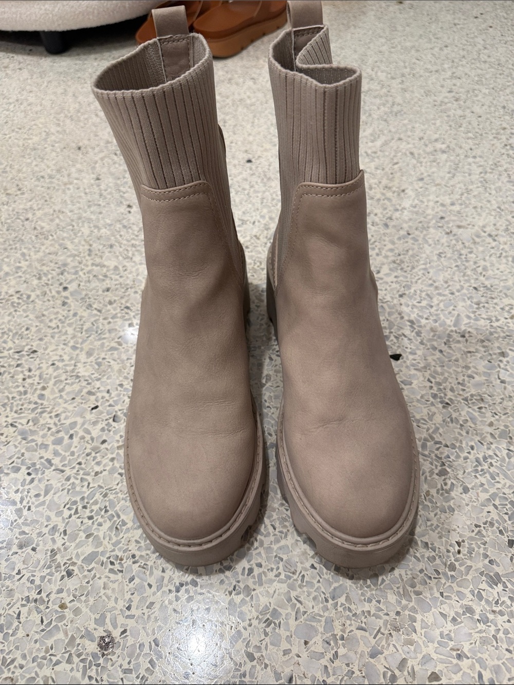 Dolce Vita Taupe Ribbed Chelsea Ankle Boots